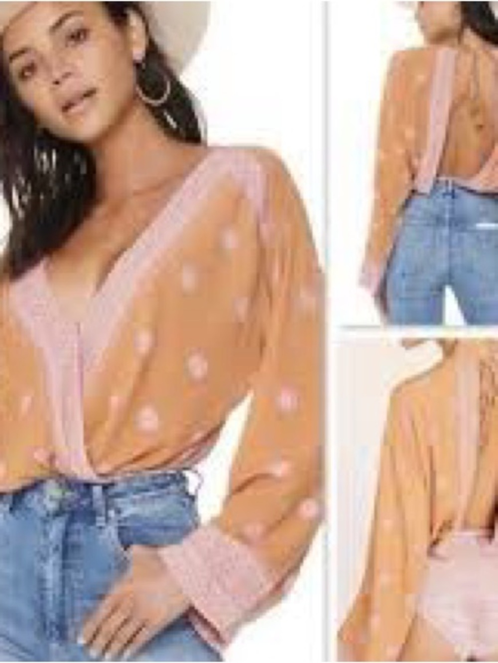 Free People Peach Wrap Bodysuit with Light Pink Accents - Picture 3 of 10